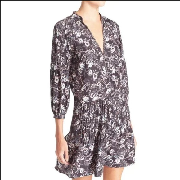 Veronica Beard Palmetto Silk Floral Pintuck Boho Dress 0 3/4 Sleeve - Picture 1 of 11